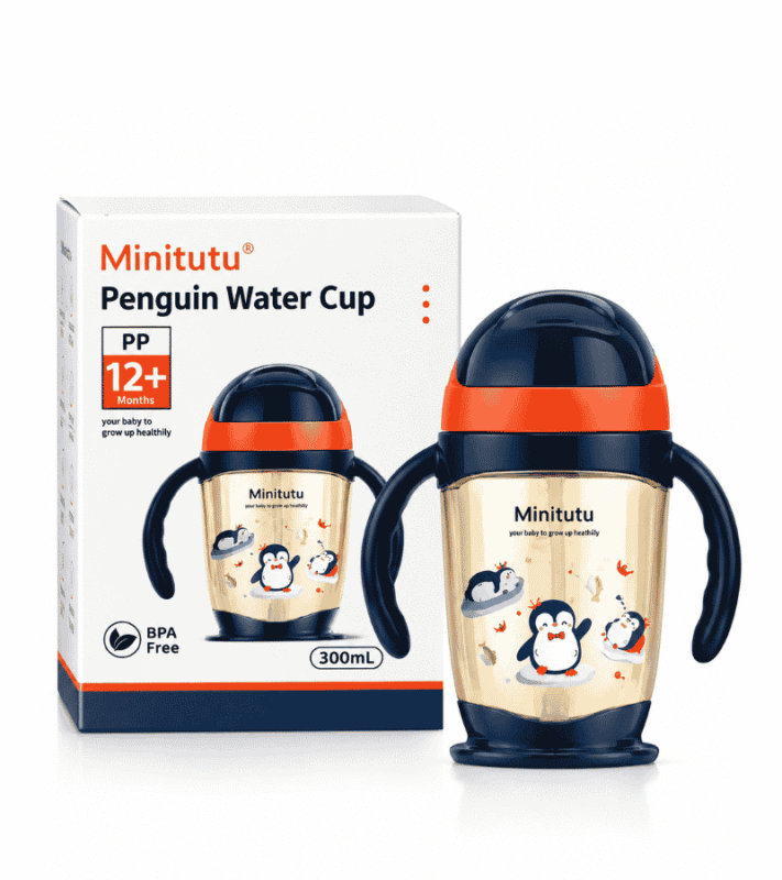 Minitutu Penguin Water Cup 300ml baby straw cup