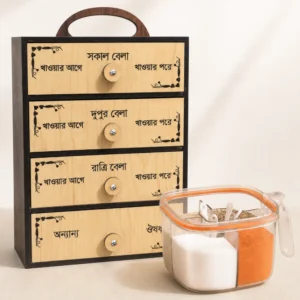 Wooden four-drawer organizer and transparent storage container at Sylmart